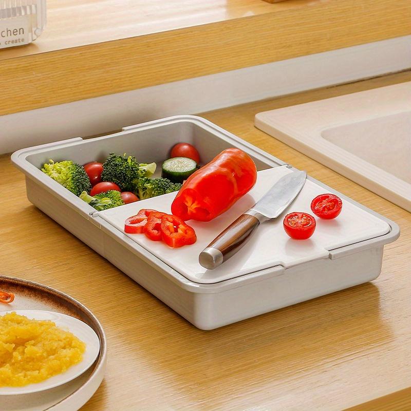 6 in 1 Multi Functional Kitchen Cutting Board with Stainless Steel Slicer, Draining Basket , BPA Free Plastic, Dishwasher Safe, Non-Slip Base