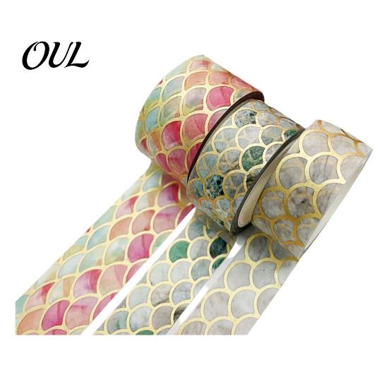 Scrapbooking Supplies 3 Rolls Golden Foil Washi Tape, Retro Plaid Leaf Pattern Decorative Lightweight Tape Masking Adhesive for DIY Crafts,