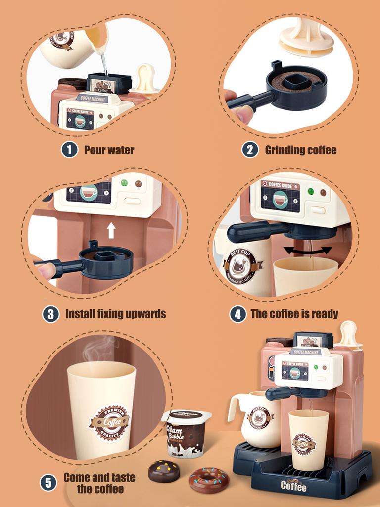 Kids 3in1 Coffee Machine Toy Set 41pcs Pretend Play With Light Sound Manual Water Outlet Role Playing Gift For Boys Girls