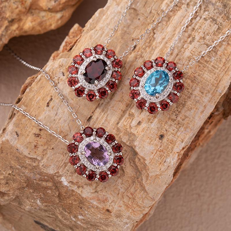 Natural Colored Jewelry Aquamarine Topaz Amethyst Citrine Stud Earrings S925 Silver Light Luxury High Sense