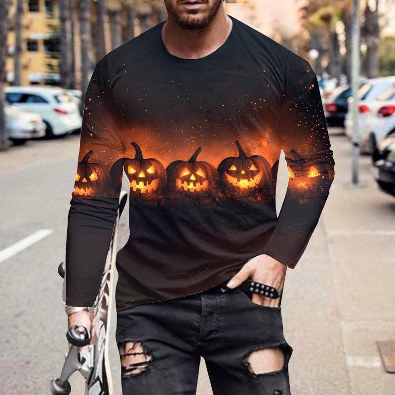 Tricou cu mânecă lungă de primăvară și toamnă pentru bărbați Hanocă cu glugă cu gât rotund pentru bărbați, cu imprimeu 3D, cu mânecă lungă