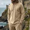 Herren Beachwear Beige Leinen Schnürung V-Ausschnitt Bluse Freizeit