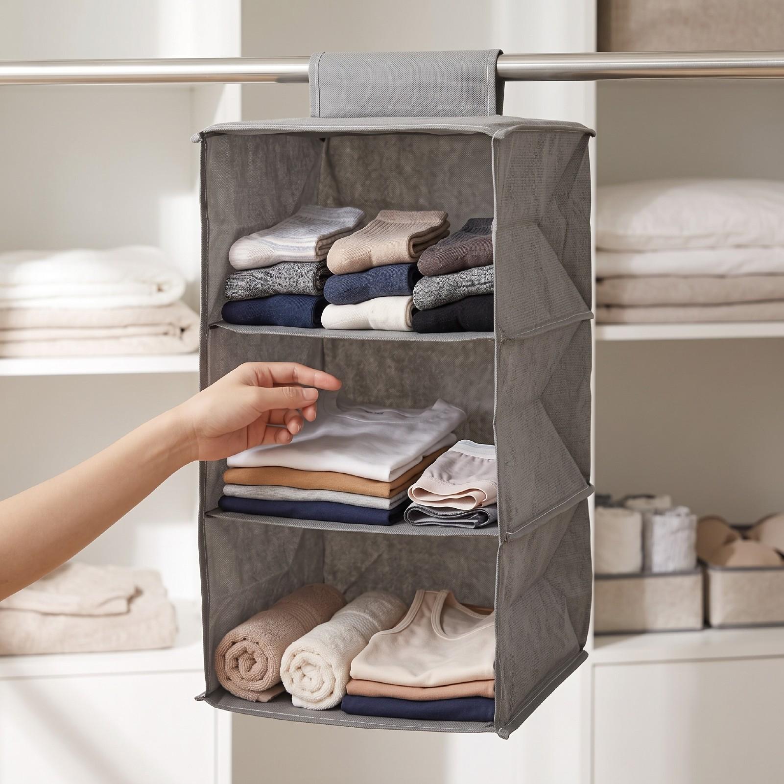 Sac de rangement suspendu pour placard   Multi-couches Grande capacité Étagères Panneaux de fond rigides Empêchent l'effondrement Conception anti-poussière Pour chambre à coucher petit espace