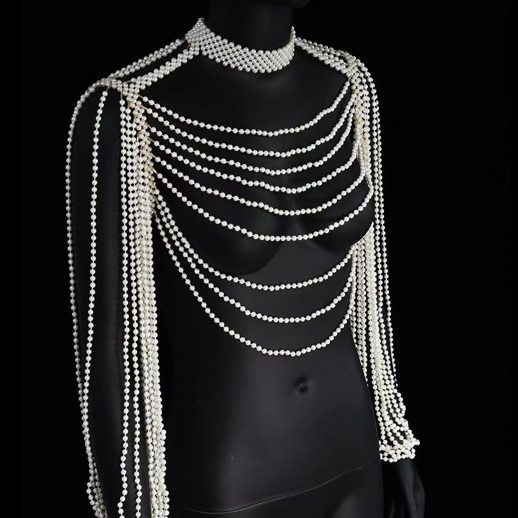 Handmade Pearl Finger and Shoulder Body Chain Costume Accessory