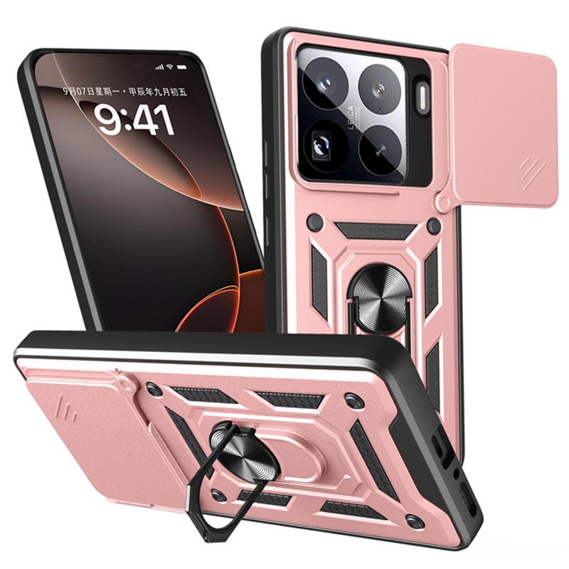 Armor Ring Stand Funda For Xiaomi 15 15Pro 5G Case Shockproof Slide Lens Protect Phone Cover for Xiaomi15 Pro Car Magnetic Funda