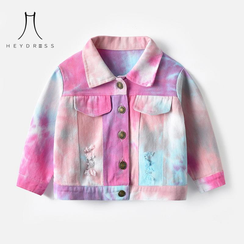 Korean-style Multi-color Tie-dye Short Denim Clothing New Children Lassel Long-sleeved Denim Jacket