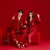 Red Double Happiness Embroidered Ice Silk Couple Pajamas Set for Bride and Groom