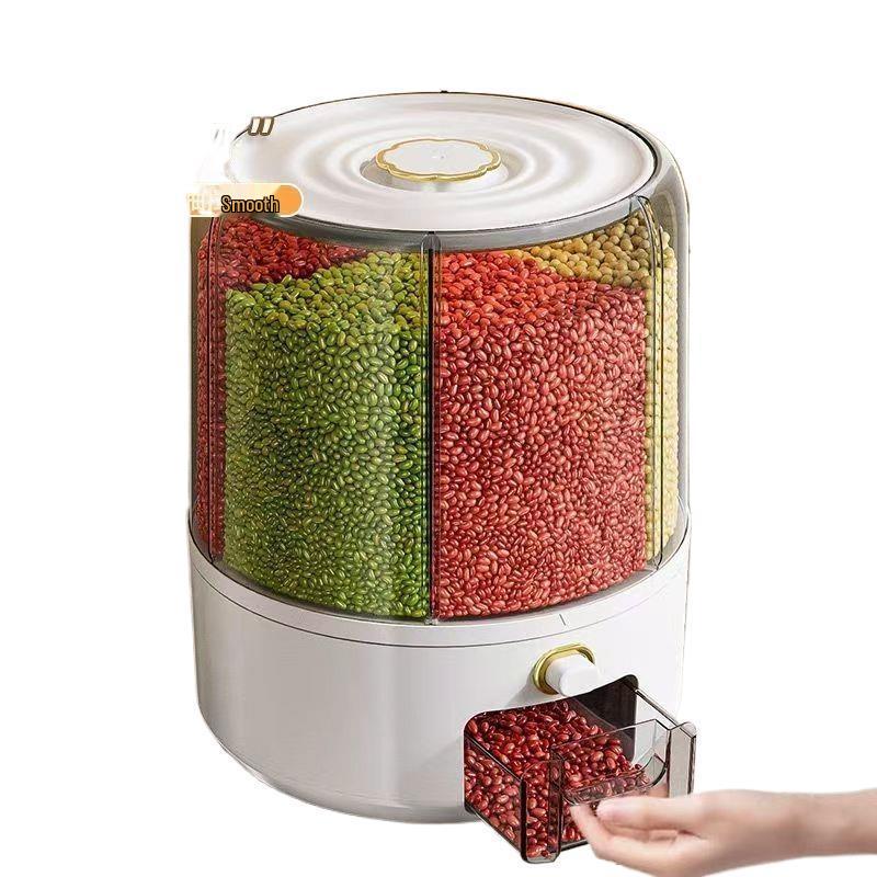 Rotating Grain Storage Jar: Airtight, Insect & Moisture-Proof Multi-Grid Container