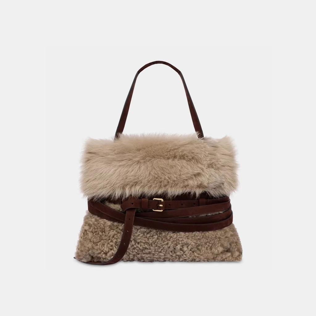 Faux Fur Tote Bag Women's Bucket Plush Luxury Design Ladies Handbags Soft Winter Crossbody Shoulder Bags Bolsa Feminina