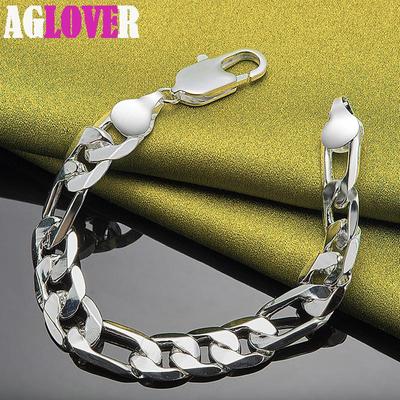 925 Sterling Silver 12 mm sidokedja armband smycken