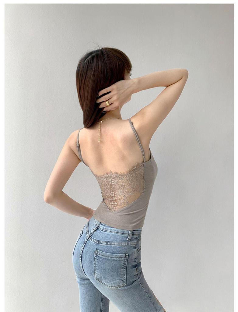 Lace Patchwork Open-Back Camisole - Sexy Slim Fit Vest for Women