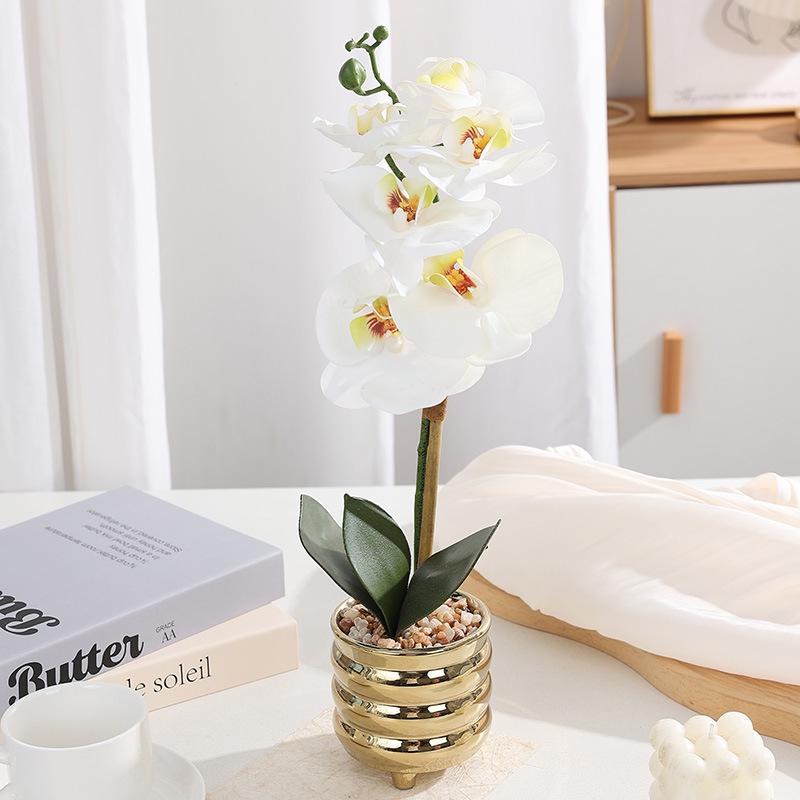 Luxurious Phalaenopsis Potted Artificial Flower - Perfect for Living Room, Restaurant, or Hotel Décor.