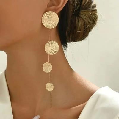 Vintage Exaggerated Drop Earrings Long Tassel Round Circular Earrings Metal Geometric Ear Pendant Jewelry Gifts