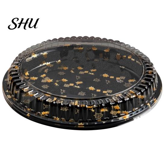 Buffet Tray with Transparent And Anti-fog Cover 10Pcs Round Sandwich Platter Trays Lids Clear Pattern Durable Food Storage Lid Printed Food-grade