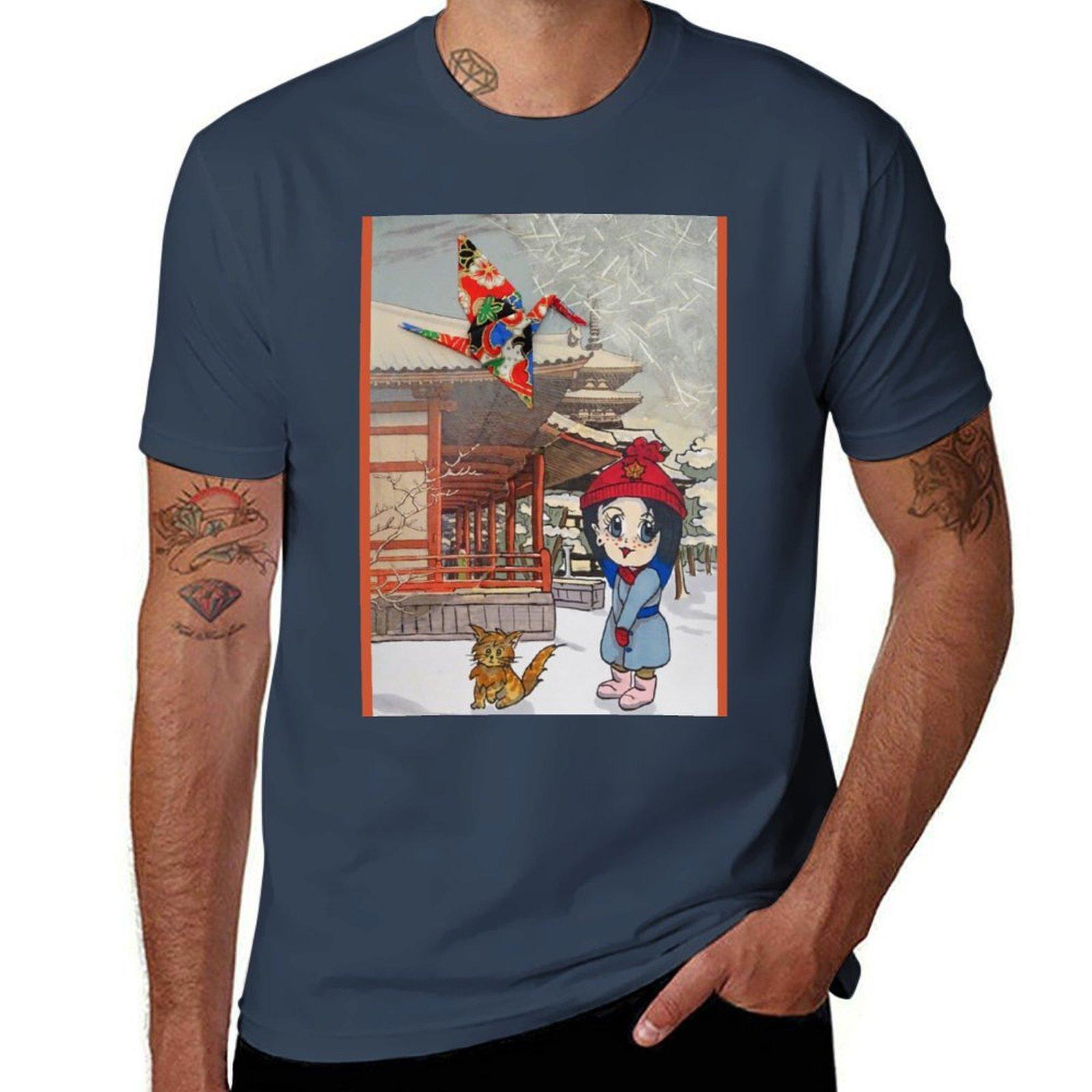 Japanese shrine and temple in the snow TShirt Casual Daily Graphic Tee S