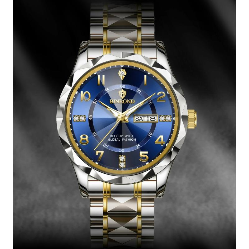 BINBOND Luxusní pánské quartzové hodinky Vodotěsné Datum Týden Luminiscenční Náramkové hodinky Nerezová ocel Pánské hodinky Pánské hodinky