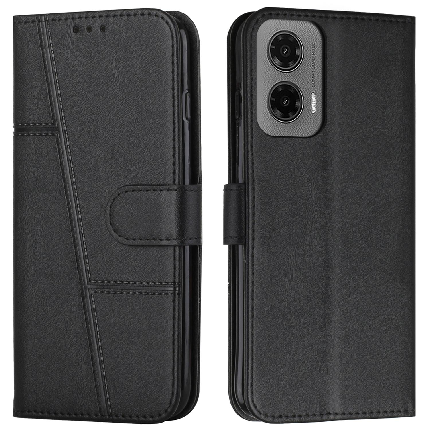 

For Motorola Moto G35 5G Case Stand Flip Protective Leather Phone Cover Black