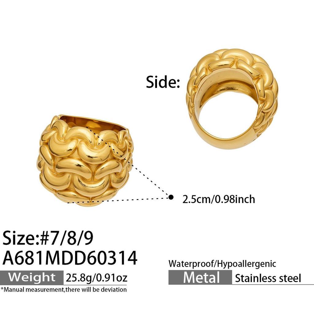 18K Gold Plated Stainless Steel Hollow Ring – Exaggerated Design, Fashionable, Versatile European & American Jewelry