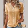 Summer Vacation Fashion Hollow V-neck Lace Short-sleeved Women's Shirt