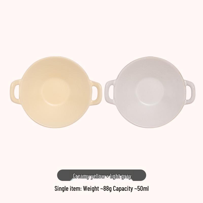 Double-Eared Ceramic Dipping Dish for Sauces and Snacks