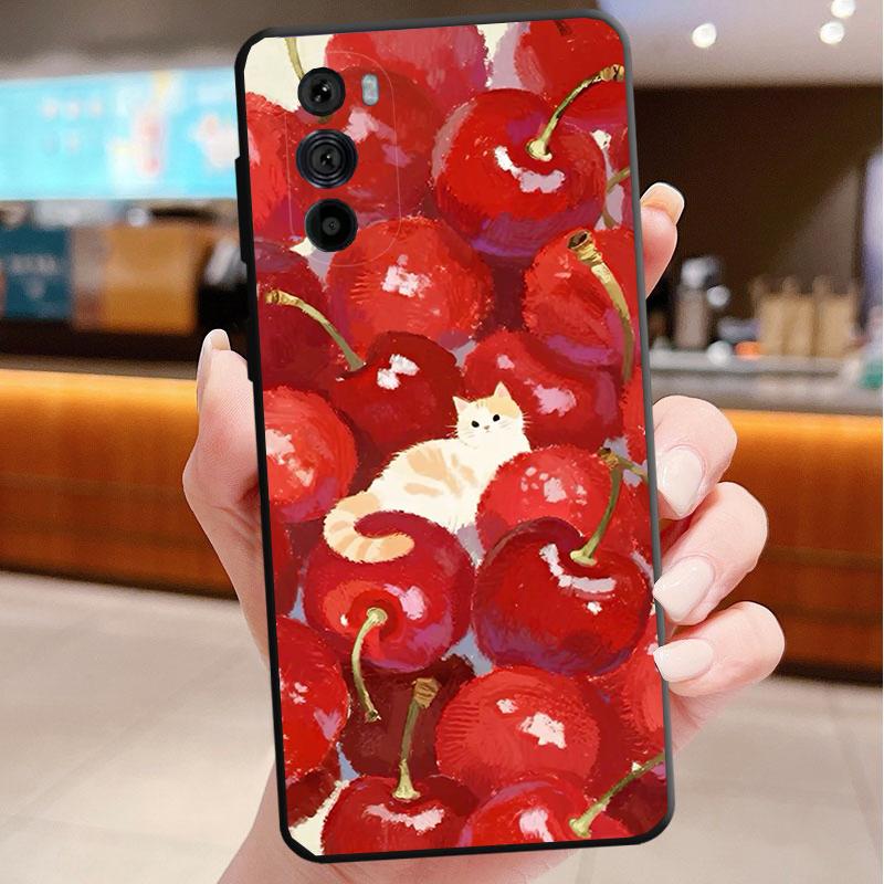 

Phone Case For Motorola Edge 60 50 40 Pro 60 50 40 30 Ultra Neo Fusion Moto G Stylus G Strawberry Fruit Cat Moto Edge 50 Neo