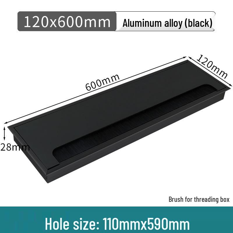Aluminum Office Desk Cable Cover with Bristles - Sound-Dampening Rectangular Wire Organizer