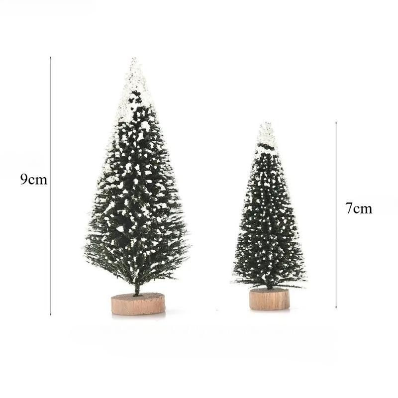 Mini Árvores de Natal Pinheiro Artificial Decoração de Mesa Topo de Neve Verde Escuro Prata Branco Base de Madeira Decoração de Festa de Natal Decoração