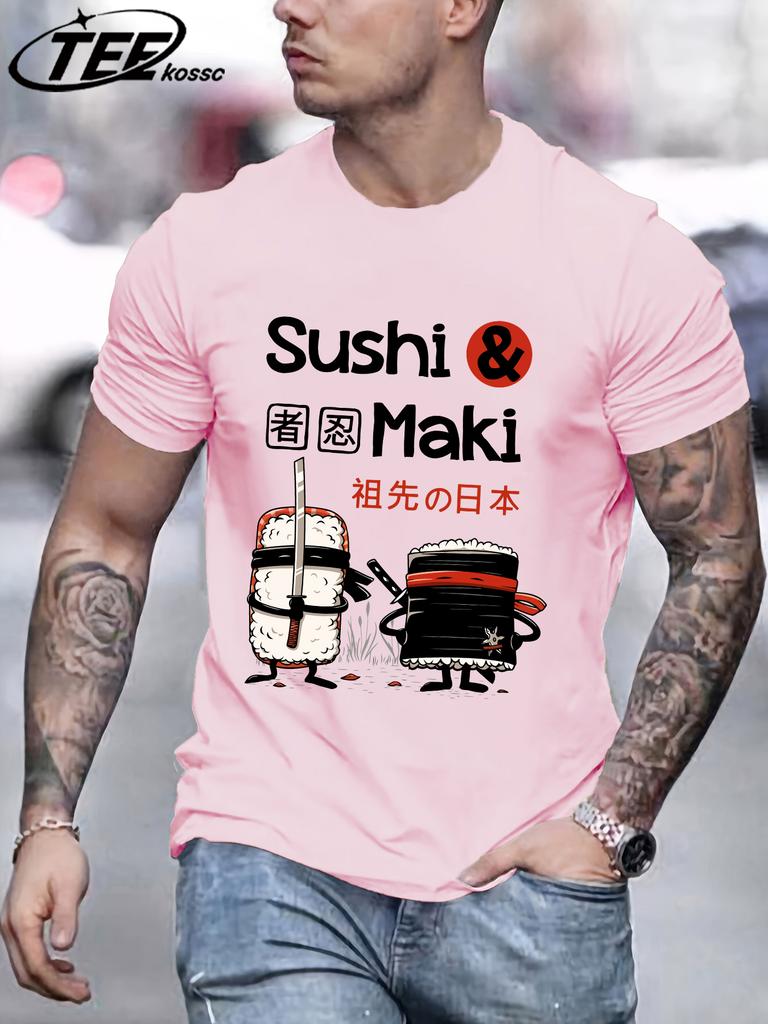 Sushi MakiS Japanese Cuisine TShirt Men Summer Cotton T Shirts AllMatch Casual Clothes ONeck Loose Unisex Colour Streetwear