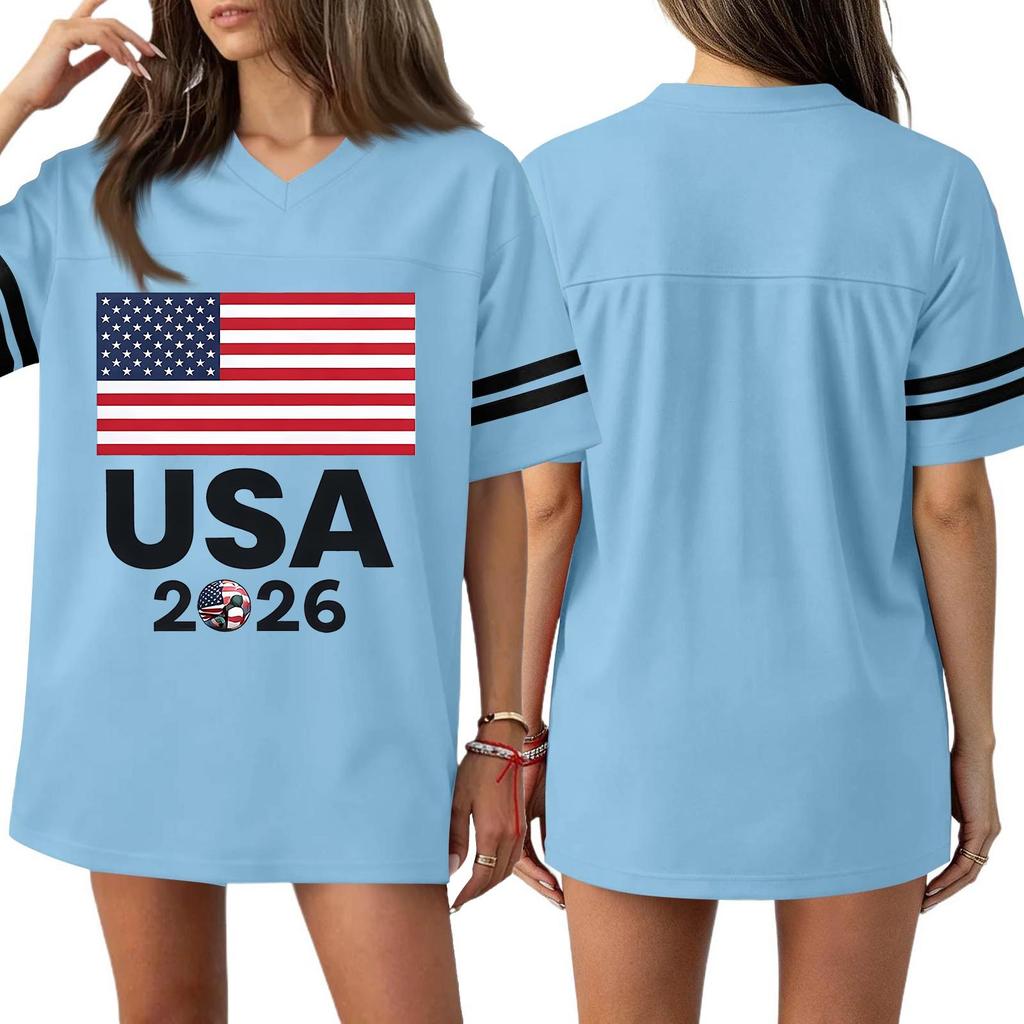 Women's Casual & Stylish V-Neck Sports — Print Short-Sleeve Athletic T-Shirt Top