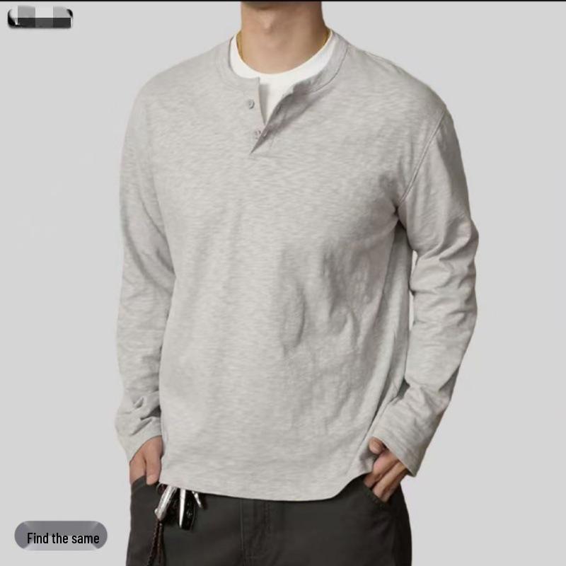 

Double Layer Collar Plaid Henley Men s Relaxed Two-Piece Workwear T-Shirt L брудно-білий