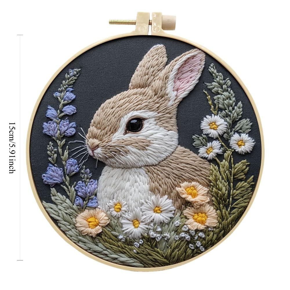 1pc Rabbit and Flower Pattern Embroidery DIY Fabric Craft Set with Tools