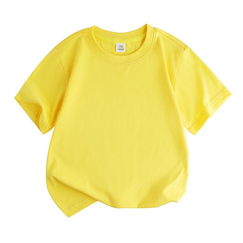 2025 New Kids' Solid Color Cotton Korean Style Loose Round Neck Sweat-Absorbent DIY Summer Short Sleeve T-Shirt