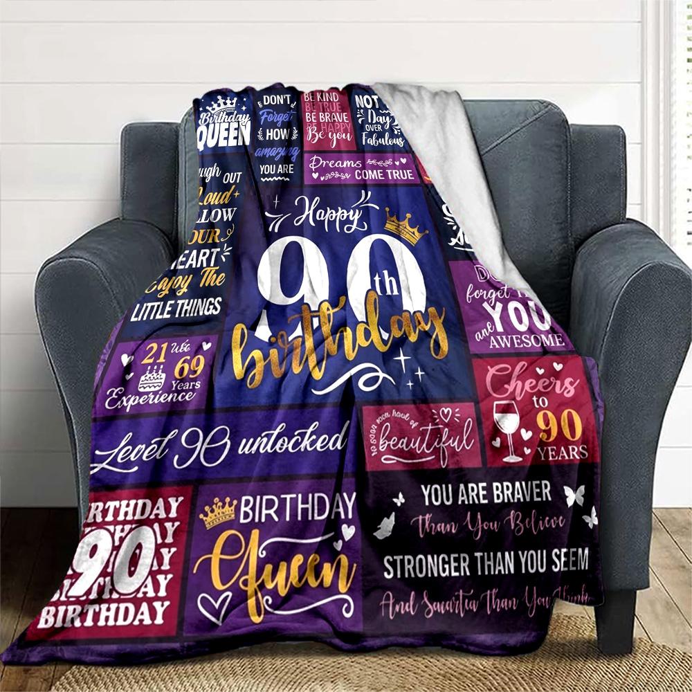 90Th Birthday Celebration Cozy Blanket Soft Warm Cozy Great for Sofa Couch Office Bed Picnics Four Seasons Universal Stylish Y27