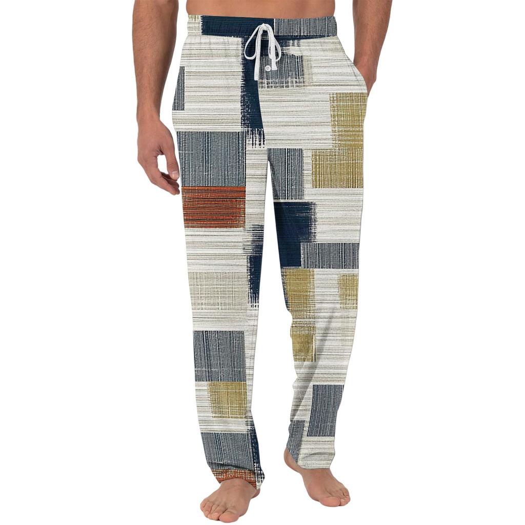 Herren Freizeit Pyjamahose mit Taschen | Einfarbig Gestreift Kariert Bedruckt Lockerer Schnitt Elastischer Bund für Zuhause