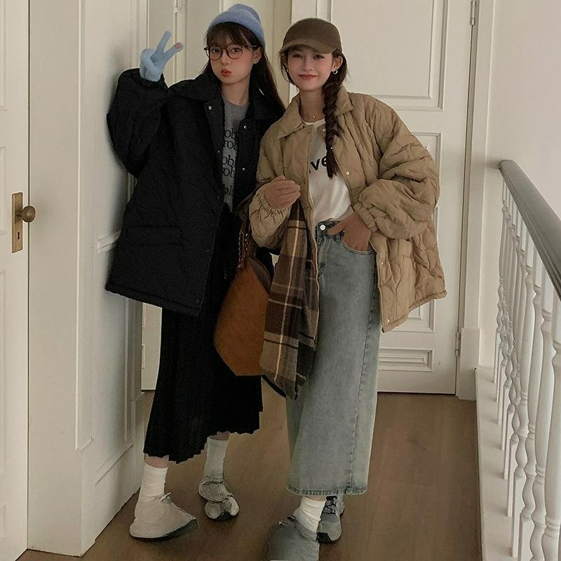 Rhombic Cotton Women's Korean Winter Clothes Retro Plus Size Jacket Bread Clothes Loose Insole Lamb Wool Women