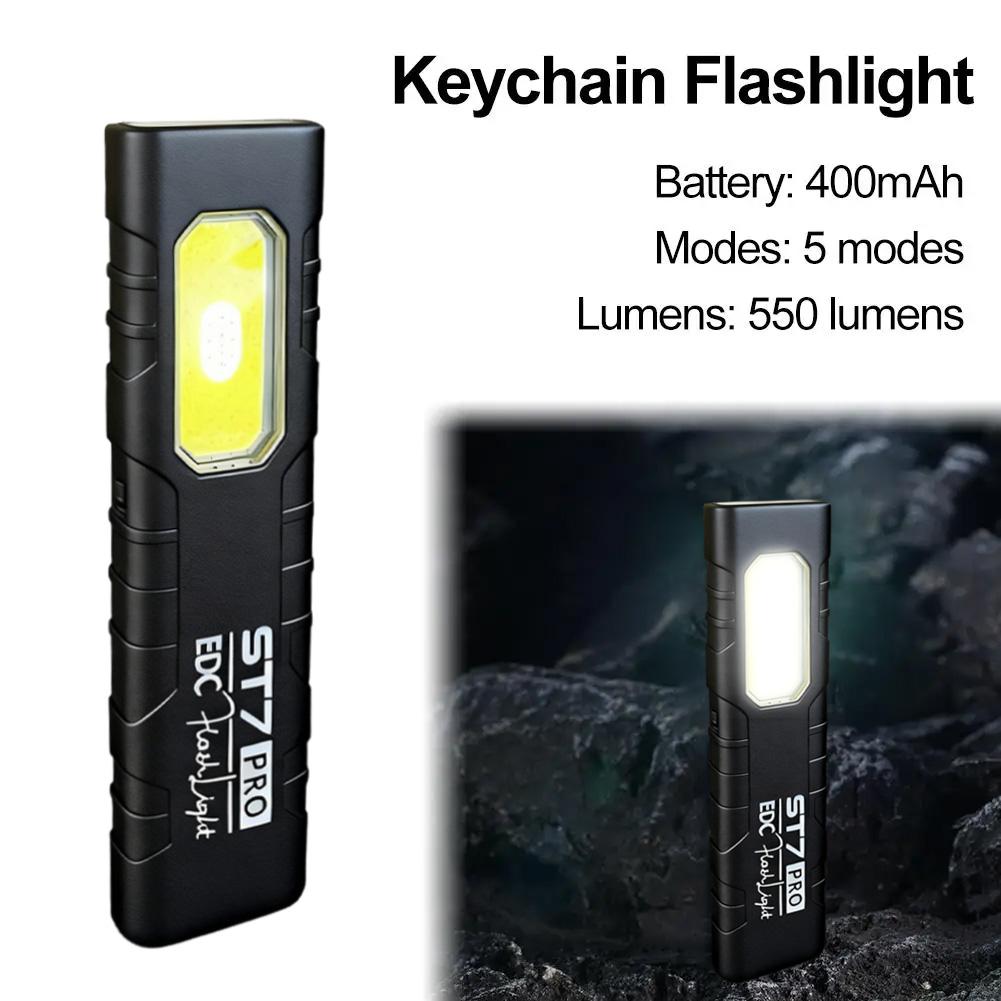 ST7 PRO EDC Flashlight 550 Lumens Rechargeable LED Flashlight with Magnetic Base and Pocket Clip Compact Work Light ABS Material