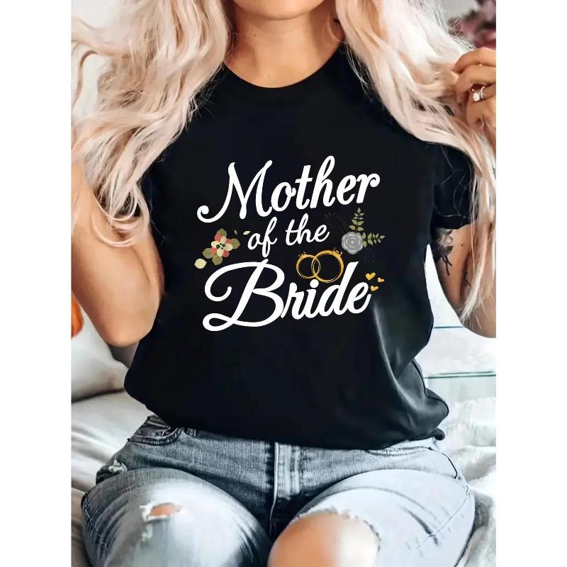 

Women s Mother Of The Bride Print Tee Round Neck Short Sleeve Wedding Summer Casual Top S чёрный