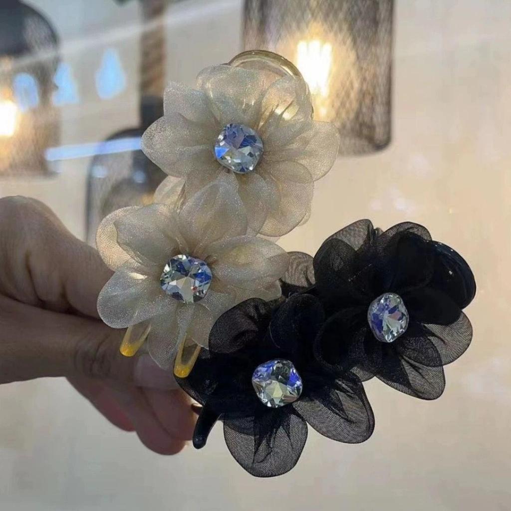 Luxury Double Flower Ponytail Hairpin Bow Claw Clip – Large Shark Clip Hair Accessory