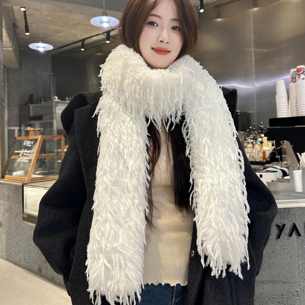 Imitation Ostrich Tassel Versatile Spice Girl Plush Long Hair Scarf Encryption Premium Sense Thickened Warm Scarf Shawl