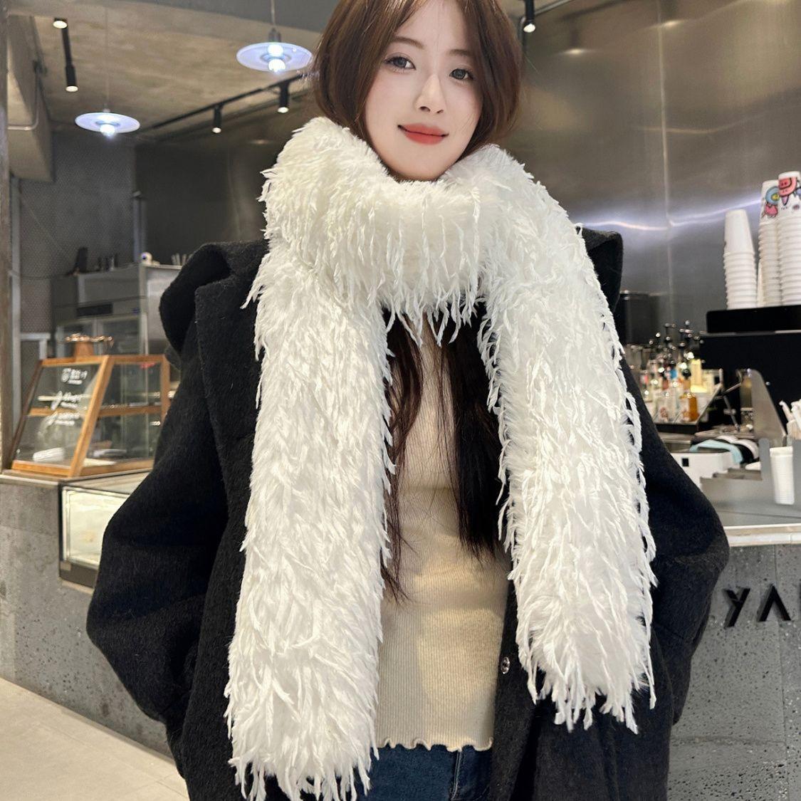 

Imitation Ostrich Tassel Versatile Spice Girl Plush Long Hair Scarf Encryption Premium Sense Thickened Warm Scarf Shawl 180cm