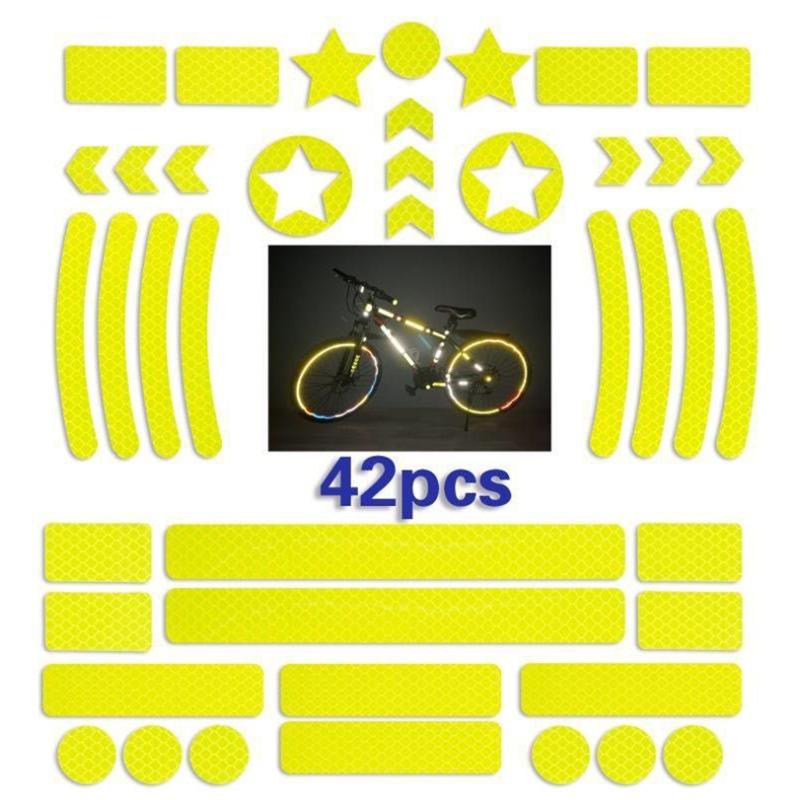 42PCS/set Car Bicycle Reflective Sticker Night Safety Logo Grid Stripe Warning Strip MTB Scooter Helmet Body Reflective Sticker