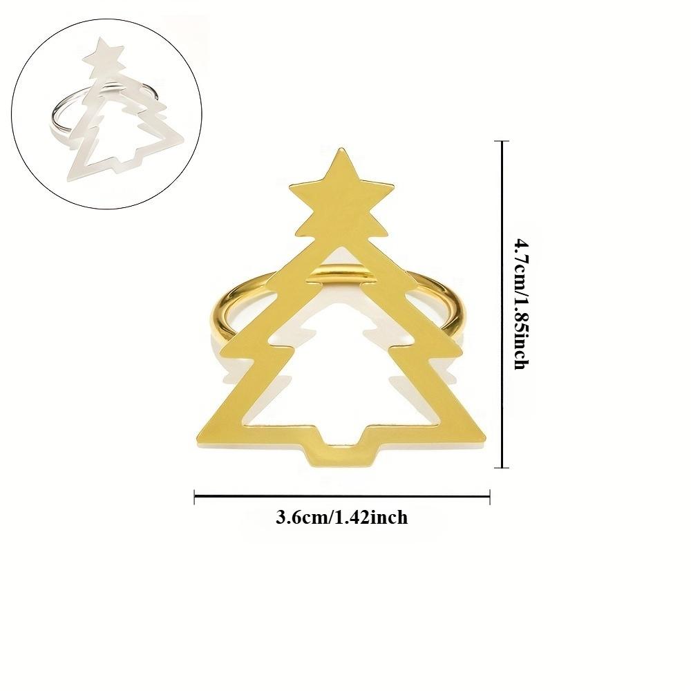 Minimalist Hollow Christmas Tree Napkin Rings, Festive Table Decor Metal Napkin Holders In Golden Silvery, Holiday Tableware