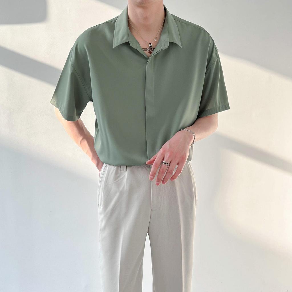 Men's Korean Style Ice Silk Long-Sleeve Summer Shirt - Casual, Loose, High-Drape, Light Mature Look