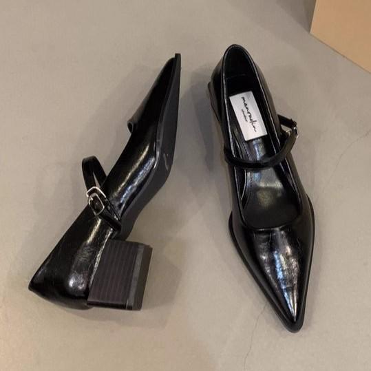 [Ushilai] Schwarze Temperament spitze Einzelne Schuhe Damen 2025 Frühling neu Retro Ein-Wort-Schnalle Mary Jane Schuhe