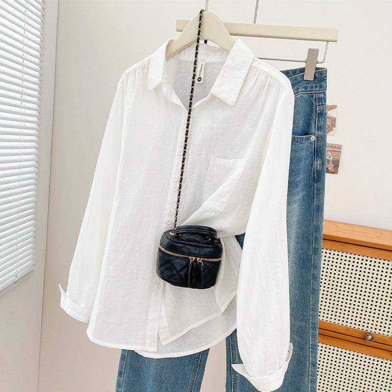 New spring and summer literary and artistic style double-layer cotton yarn cotton breathable shirt women's loose casual versatile long-sleeved shirt