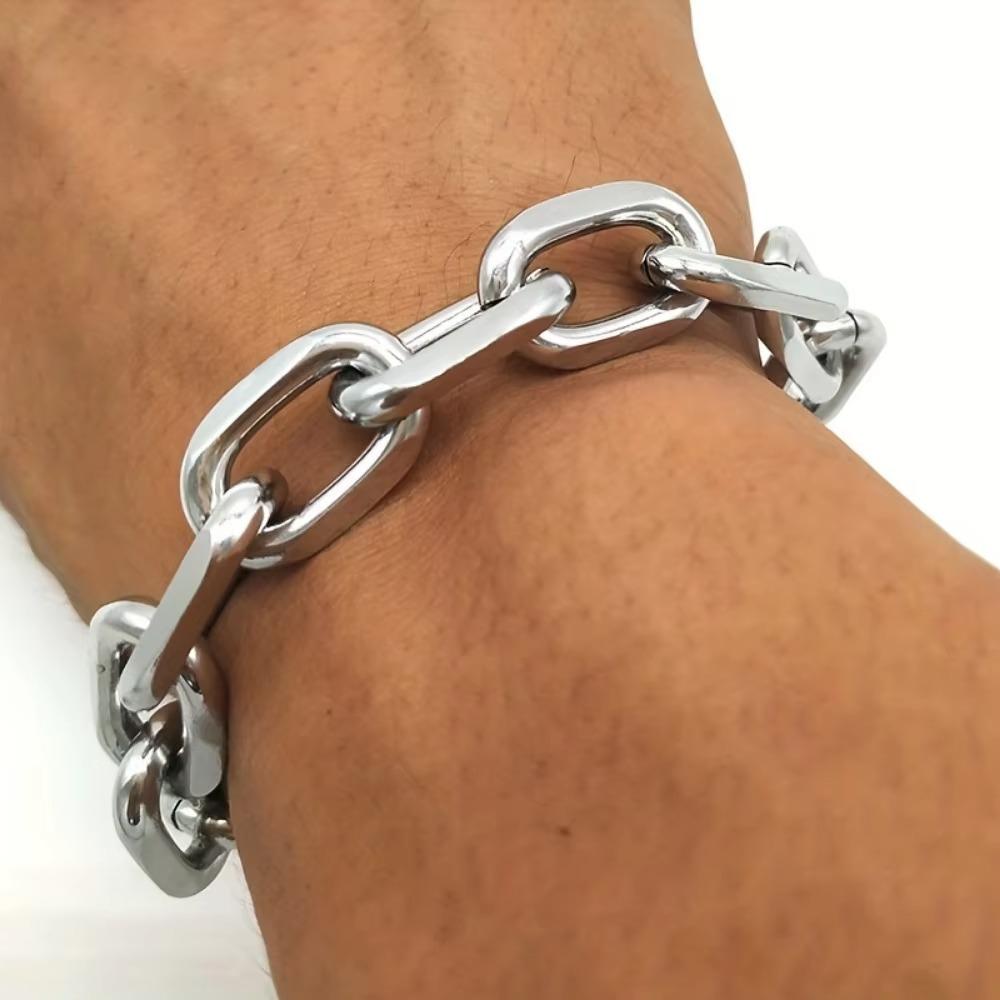 Punk Square Buckle Chain Bracelet Fashionable Creative Stainless Steel Design Casual Party for Men Jewelry