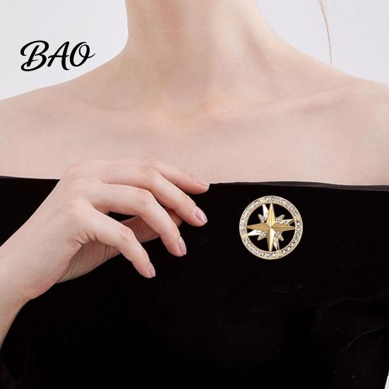 Oxidation Resistant Badge Vintage Rhinestone Star Compass Brooch, Men Women Alloy Durable Jewelry Lapel Pin, Accessory for Clothing Decor