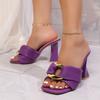 Metal Decor Women's High Heels Sandals Summer 2025 Square Toe Thick Heel Pumps Woman Elegant Purple Dress Party Sandals
