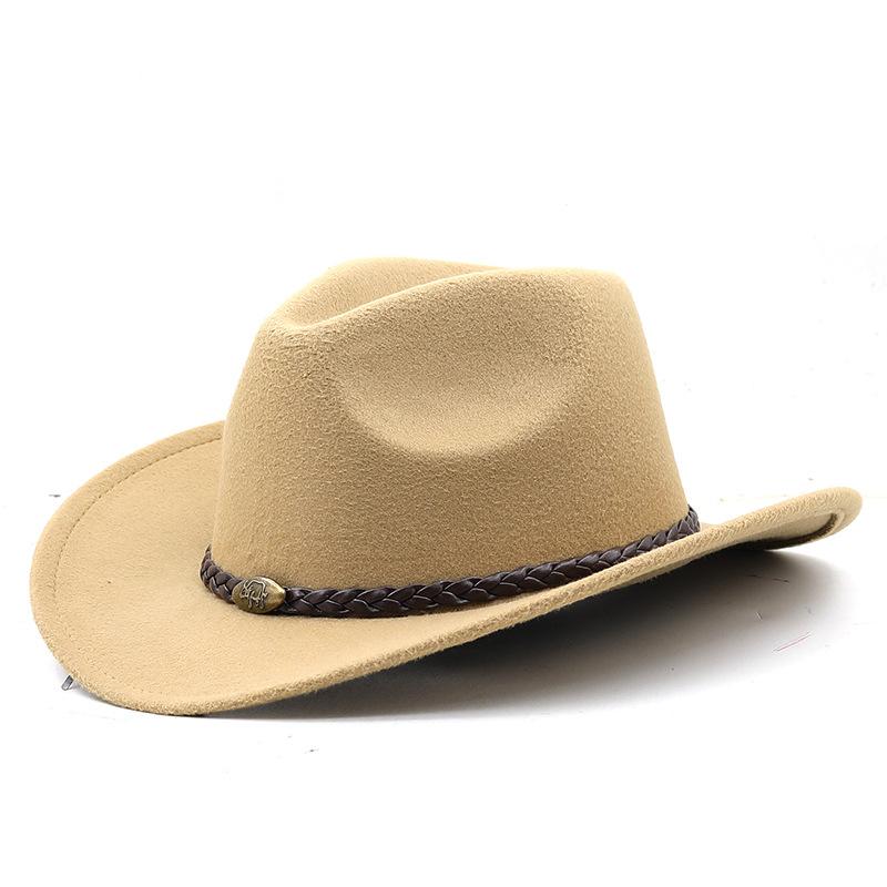 New American Western Cowboy Hat Men's Riding Hat Outdoor Travel Equestrian Hat Bent-brimmed Wool Top Hat