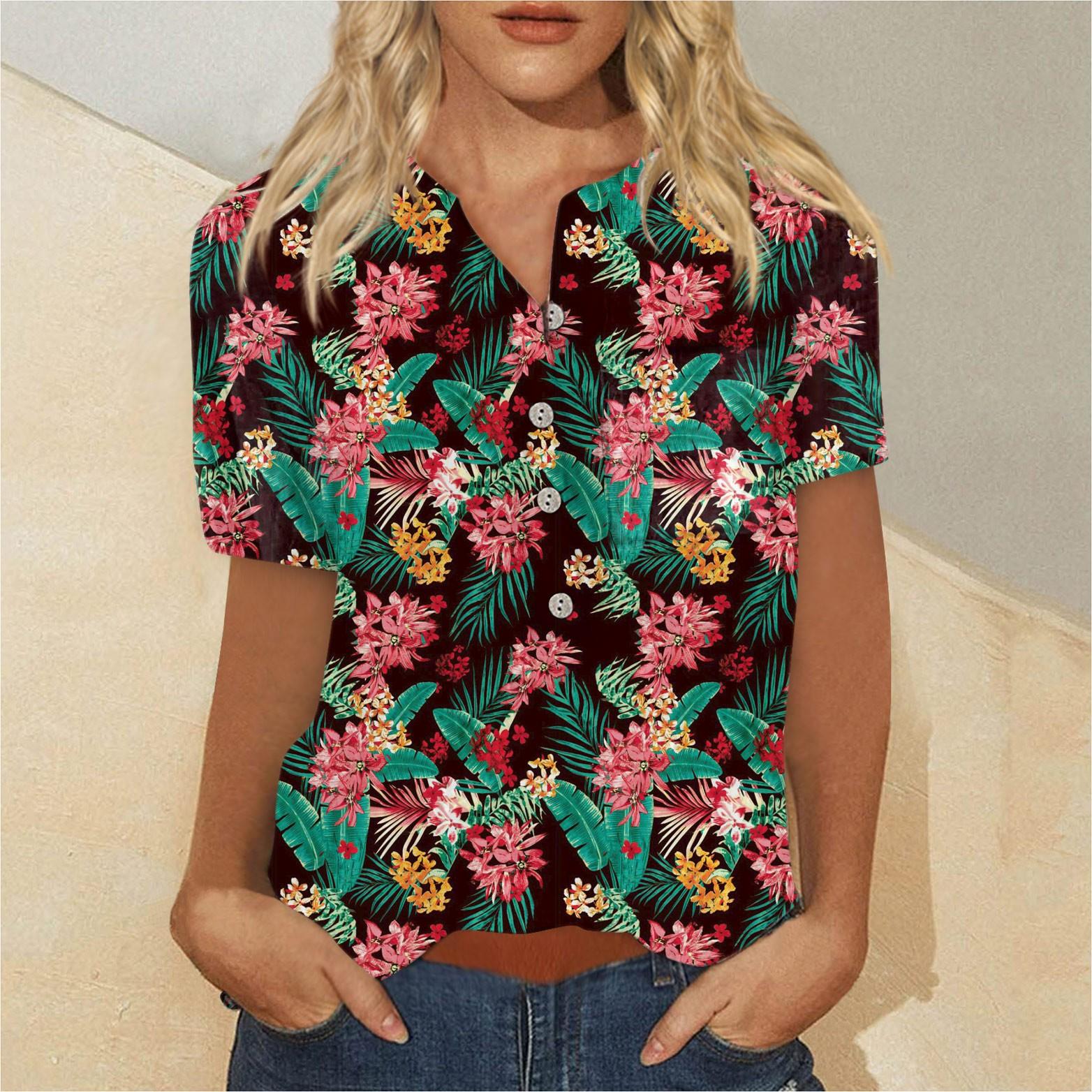 

Женская модная рубашка с коротким рукавом с принтом на пуговицах на груди и кармане XXL